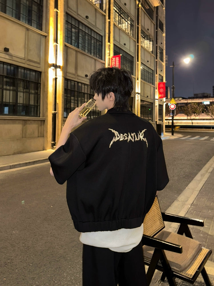 Graphic Letter Embroidery Shoulder-Pad Short Jacket & Wide Leg Pants Setup WN20748