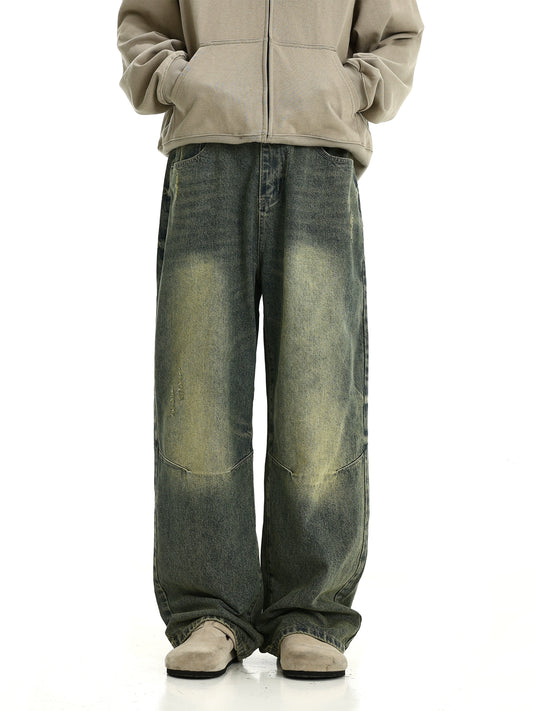 Washed Yellow Mud Dyed Straight Denim Jeans WN5825