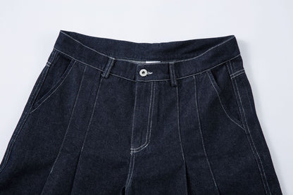 Washed Wide-Leg Tuck In Denim Jeans WN12732