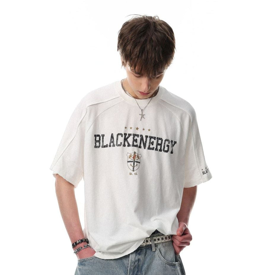 Letter Embroidery Piping Short Sleeve T-Shirt WN25420