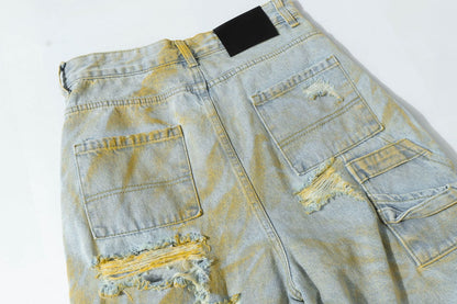 Washed Damage Denim Half Pants WN25711