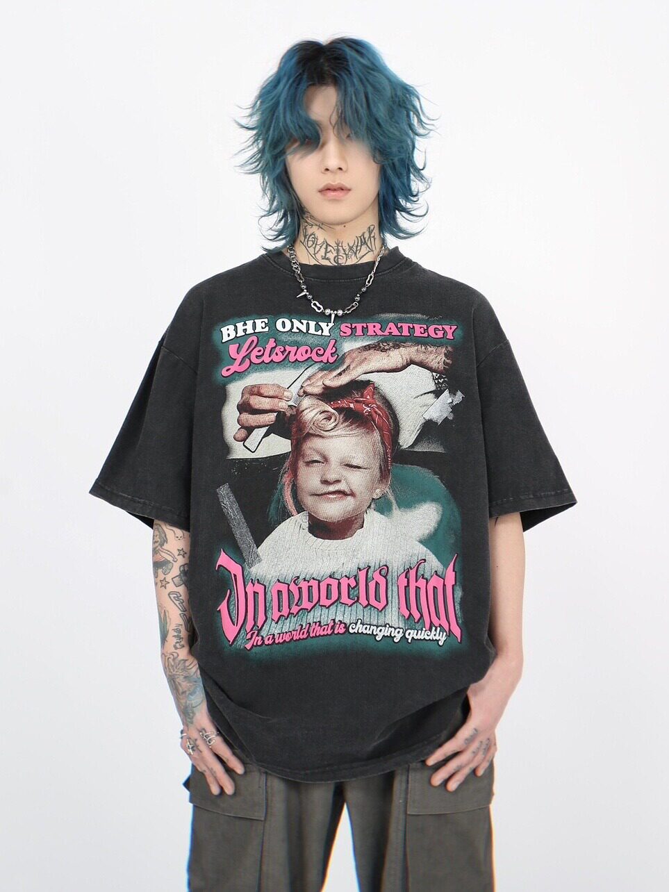 Washed Graphic Print Oversize Short Sleeve T-Shirt WN24408