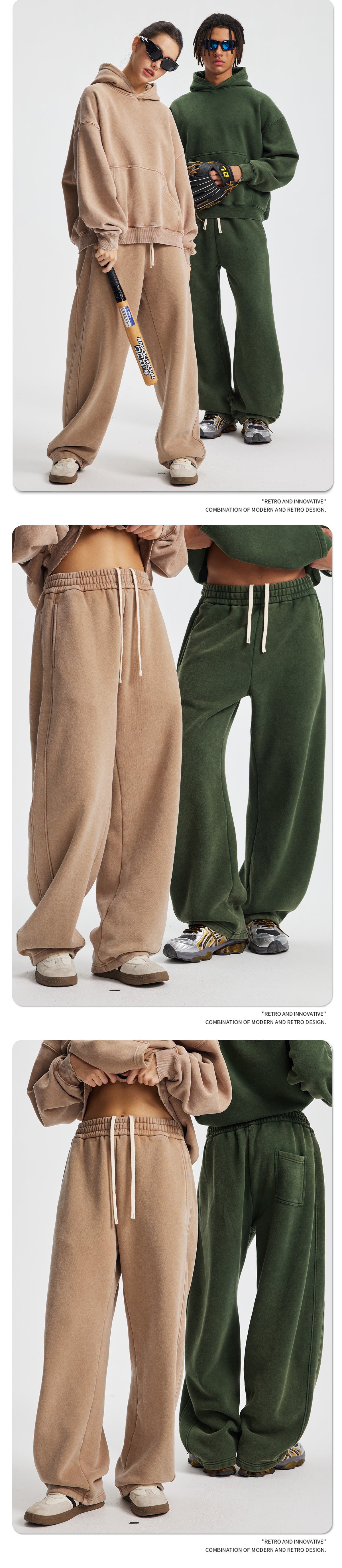Fleece Lining Zip-Up Wax Dye Sweatpants WN23111-K