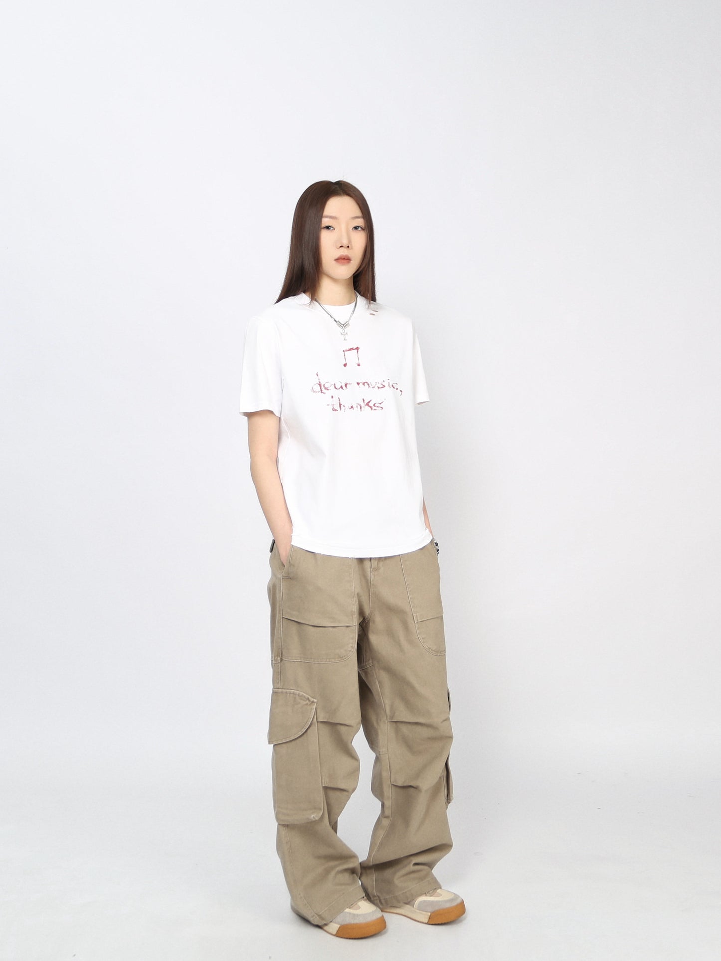 Washed Fuzzy Print Oversize Short Sleeve T-Shirt WN24425