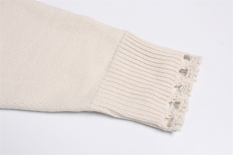 Damage Zipper Stand Neck Knit Cardigan WN11157