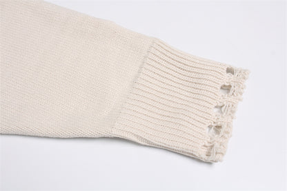 Damage Zipper Stand Neck Knit Cardigan WN11157