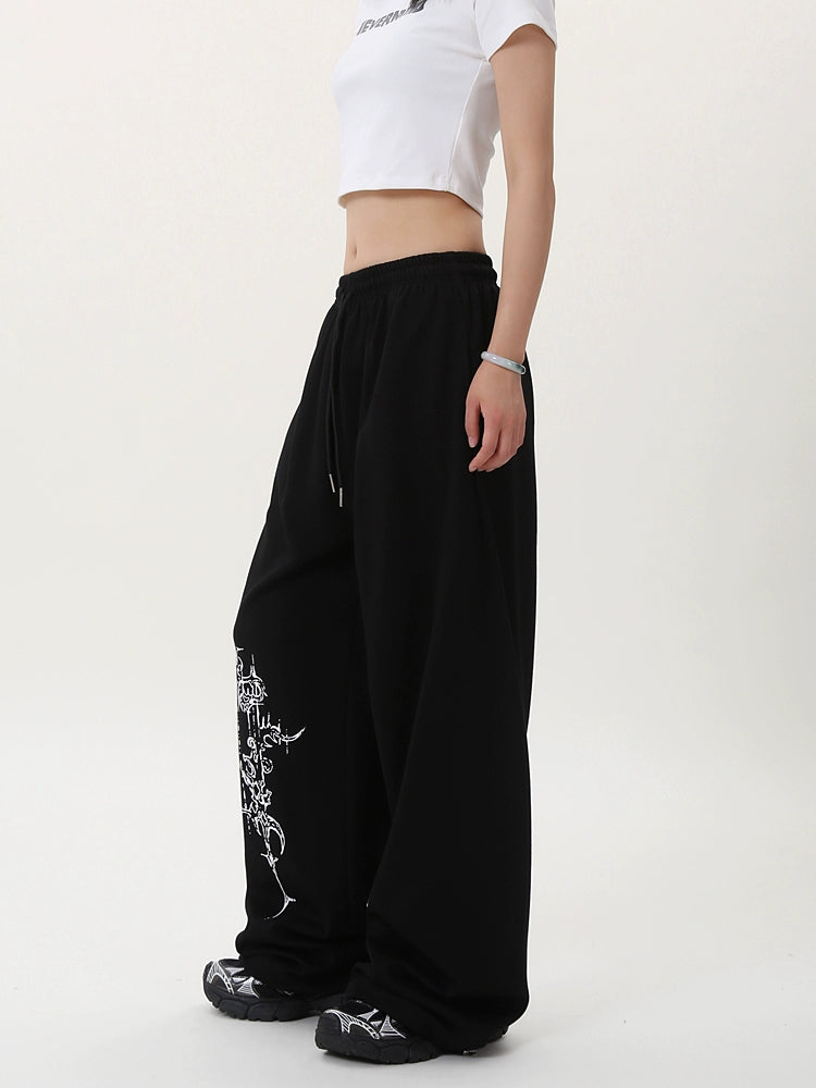 Graphic Design Wide Leg Sporty Pants WN17151