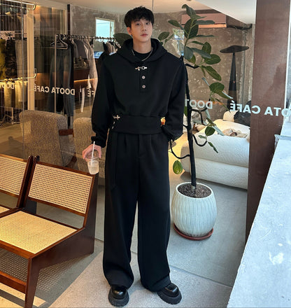 Henley Design Hoodie & Wide Leg Sweatpants Setup WN25376