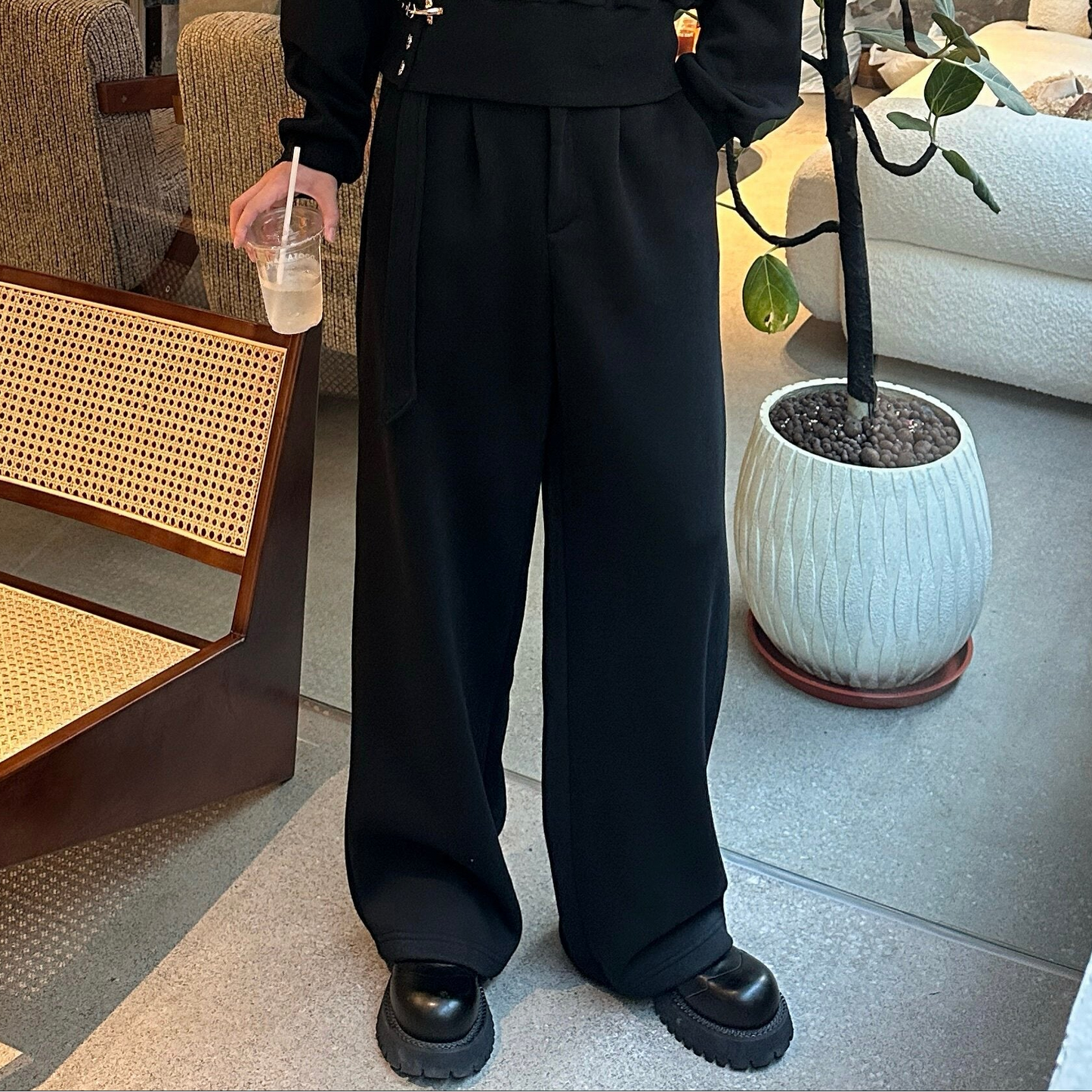 Henley Design Hoodie & Wide Leg Sweatpants Setup WN25376