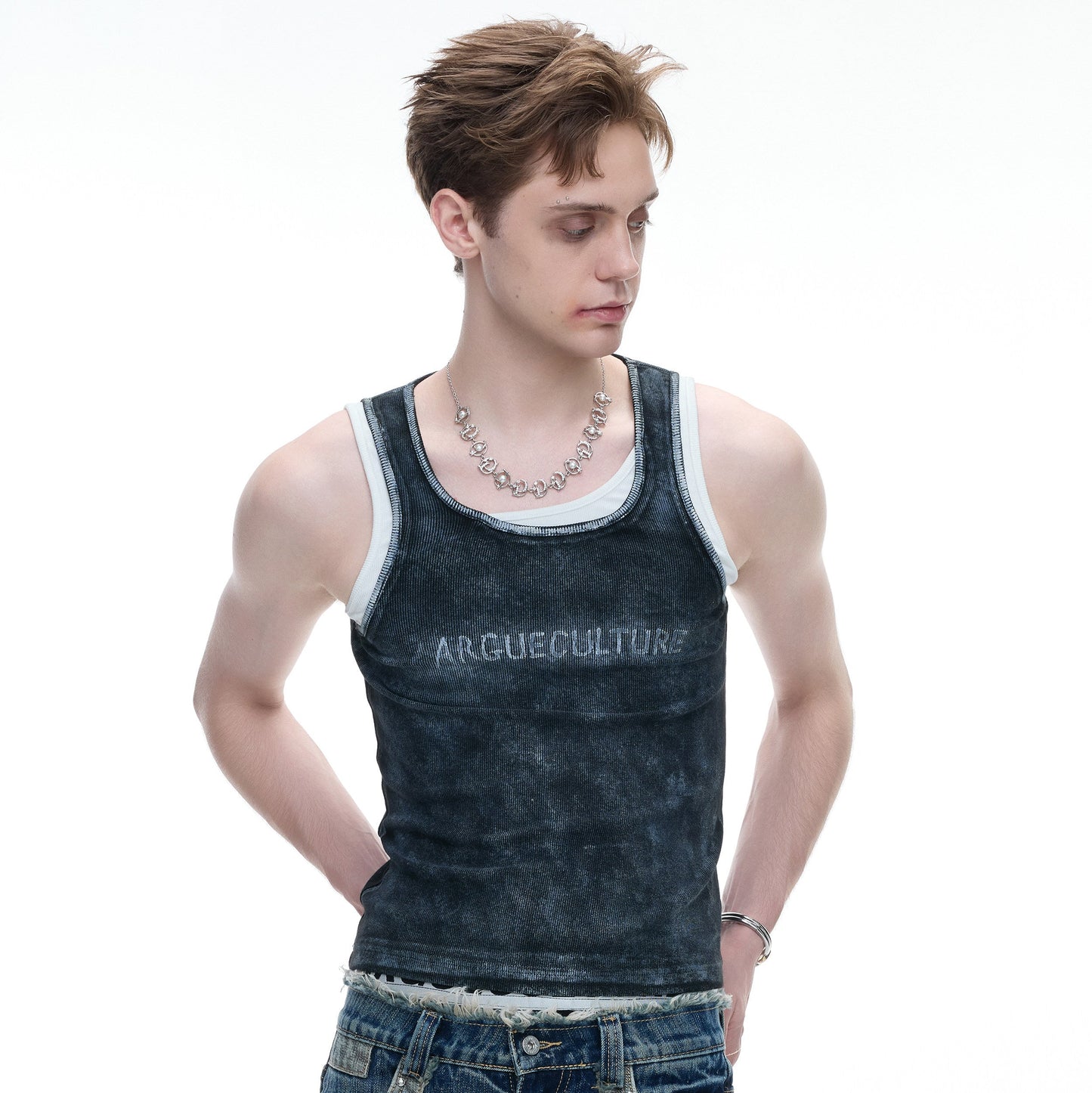 Fake Layered Graffiti Print Sporty Breathable Tank Top WN27035