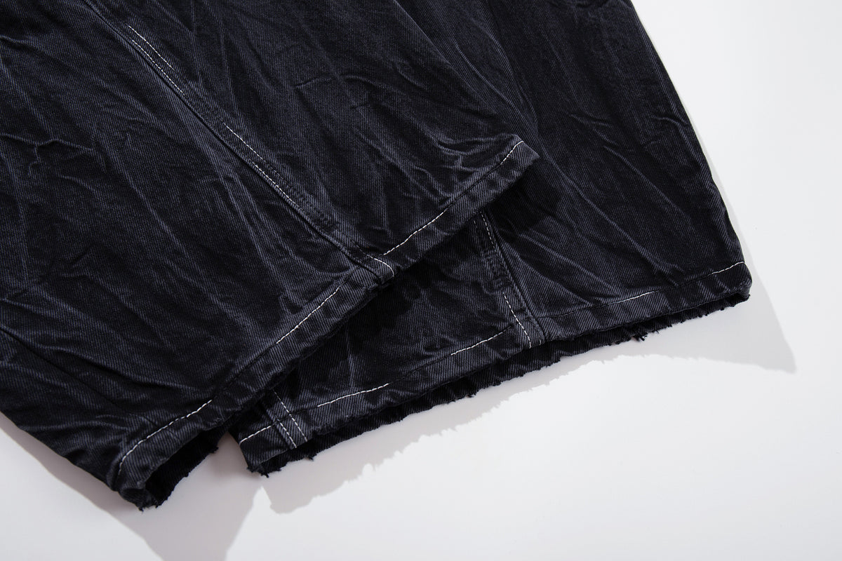 Wrinkle Texture Wide Leg Denim Jeans WN27788