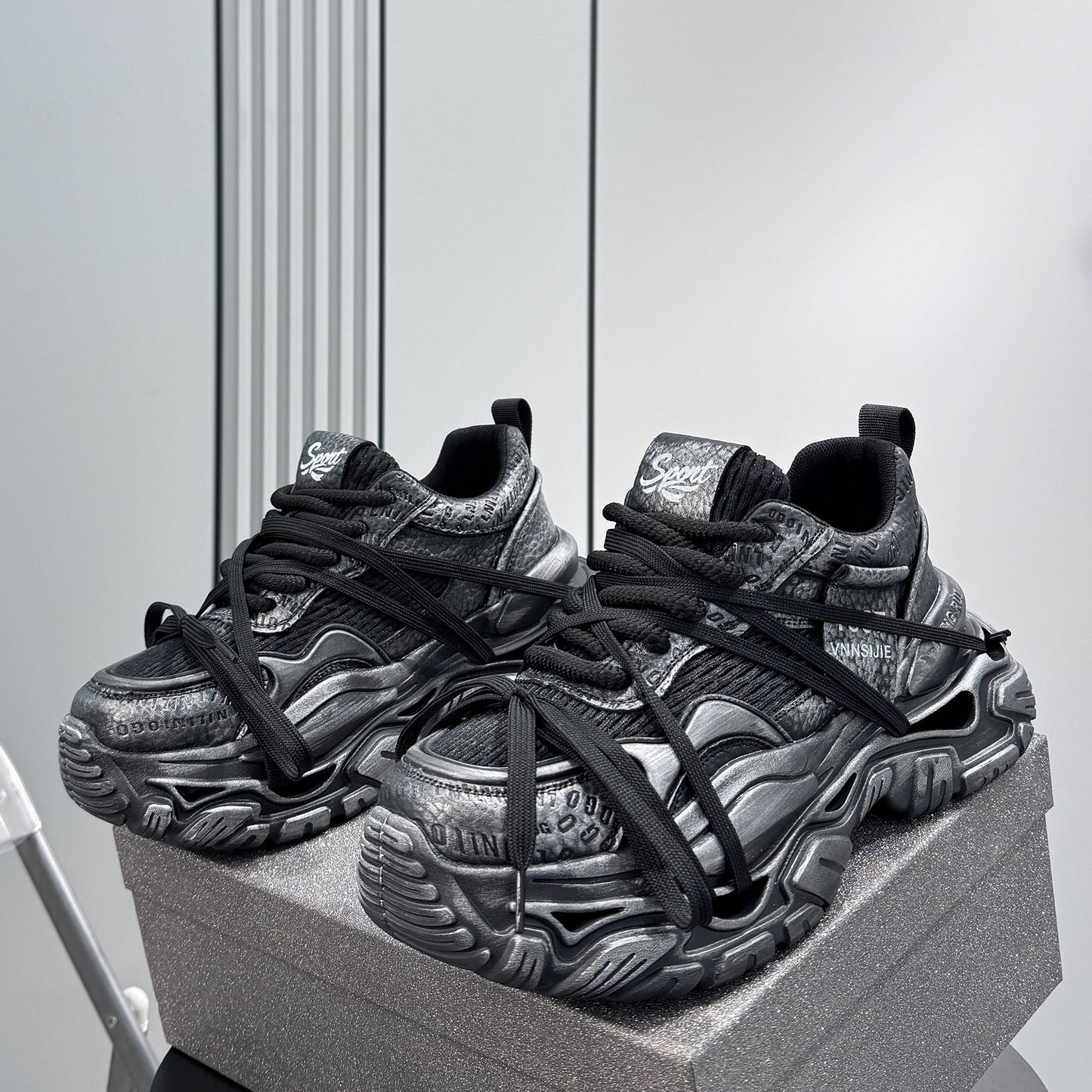 Platform Chunky Mesh Lace-Up Sneakers WN24827