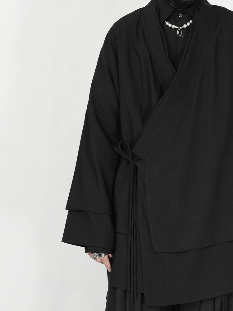 Double-Layer Collar Open Front Coat WN20186