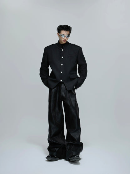 Standing-Collar Pearl Beads Button Tailored Jacket WN21692