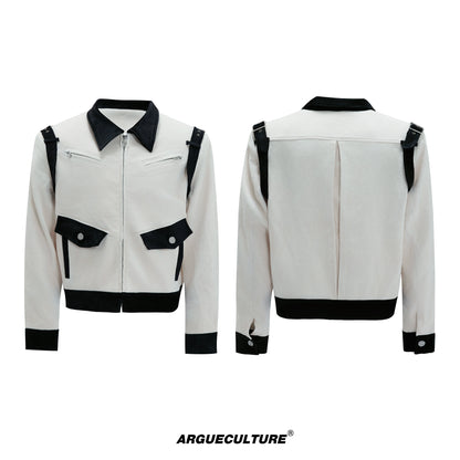 Colorblock Velvet Short Zipper Jacket WN21741