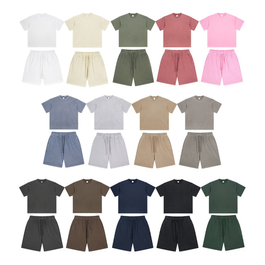 Oversize Washed Short-sleeve-T-shirt & Washed Short Sweatpants Setup WN6633-K