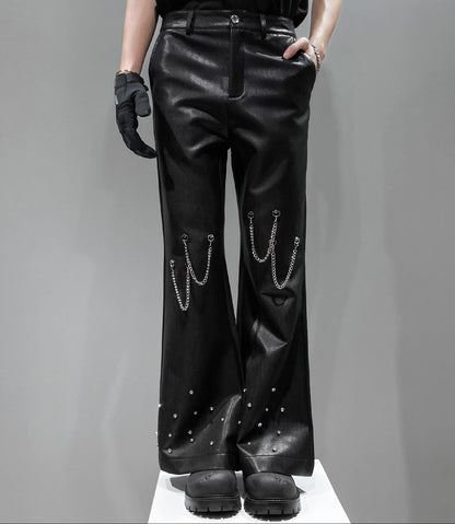Metal Chain Rhinestone Bead Flare Wide Leg Pants WN23930