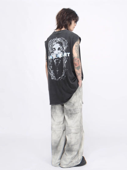 Back Graffiti Print Sleeveless T-shirt WN6554