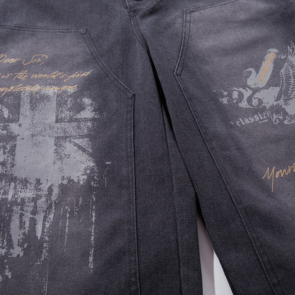 Denim Graffiti Damage Wide Leg Half Pants WN25658