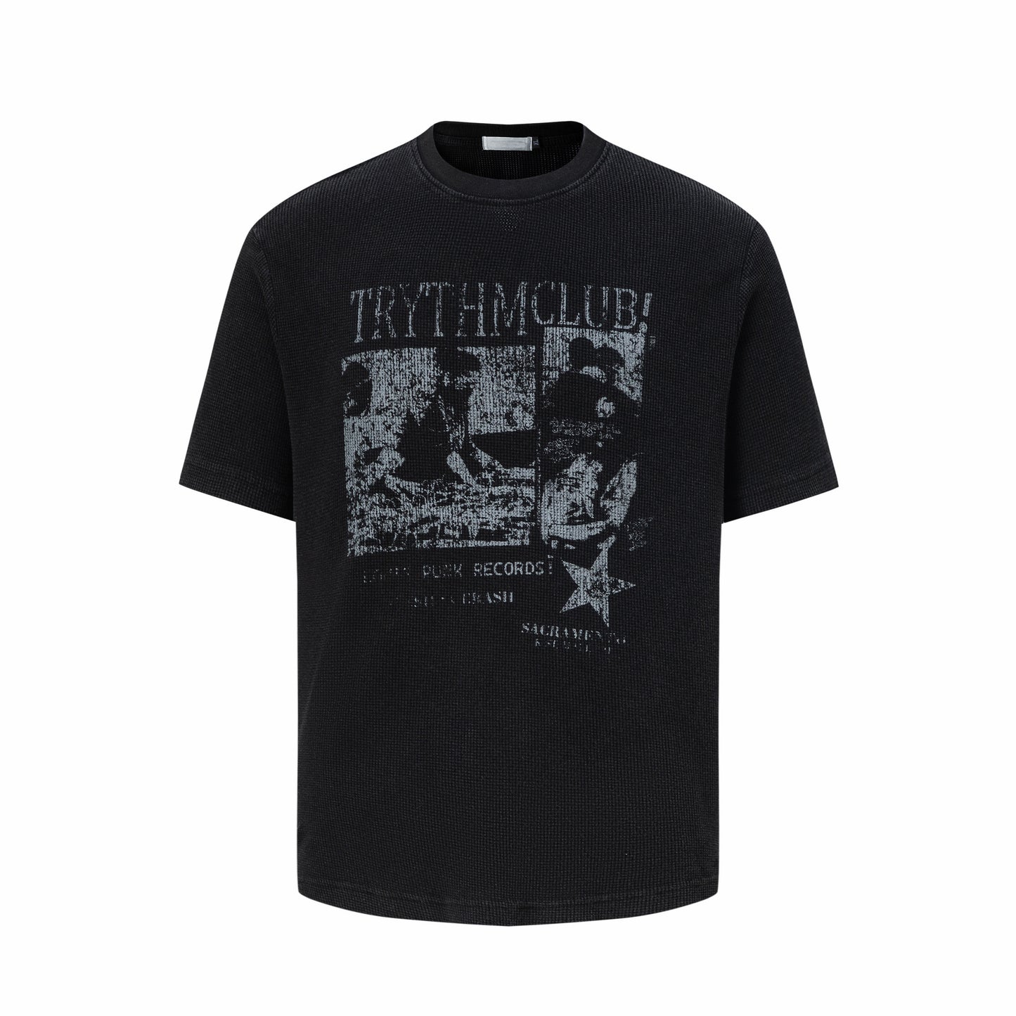 Oversize Waffle Vintage Rock Graphic Print Short SleeveT-Shirt WN24447
