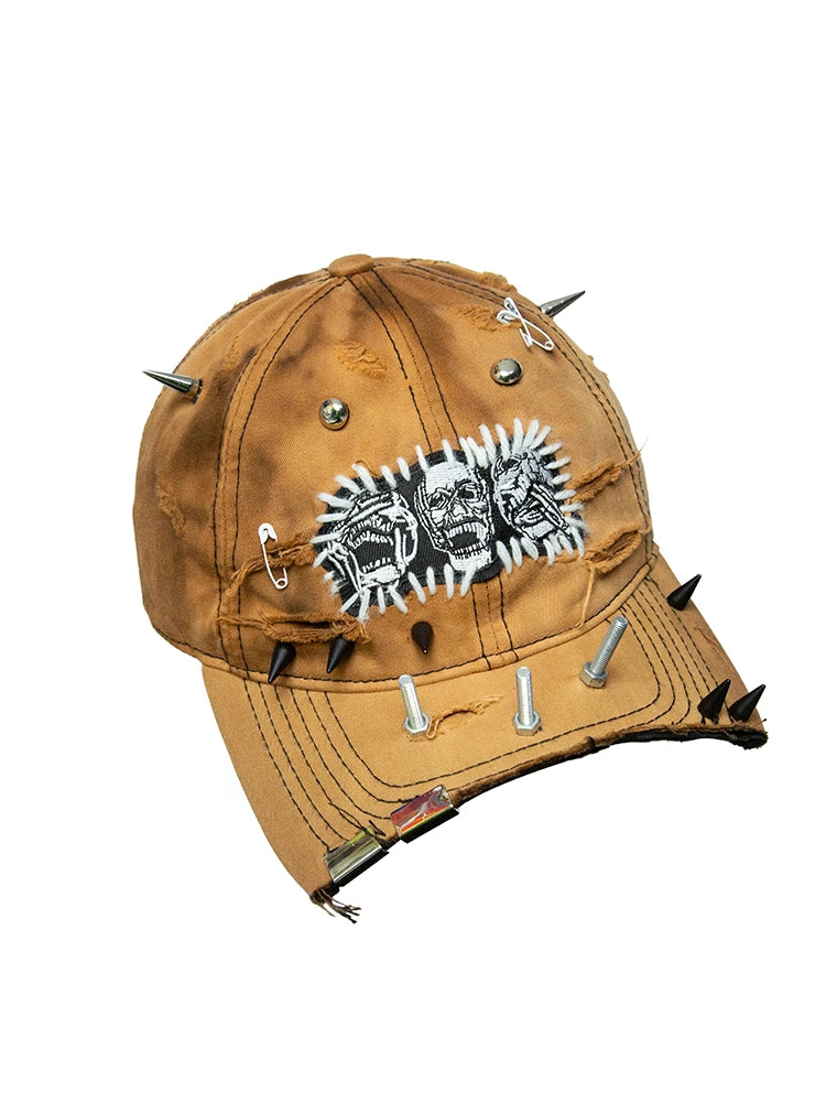 Half-Brim Tie-Dye Rivet Embroidery Curved-Brim Cap WN21140