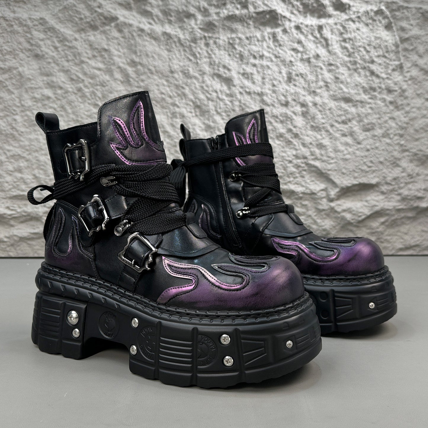 Flame Embroidery Strap Buckle Platform Short Boots WN24578