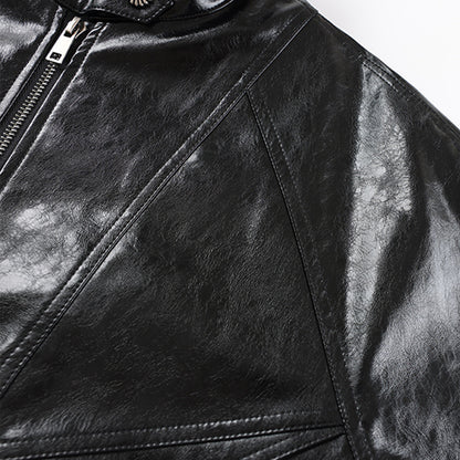 Shiny Zip-Up PU Leather Jacket WN23071