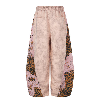 Leopard Print Curved Studs Wide Leg Sweatpants WN25700