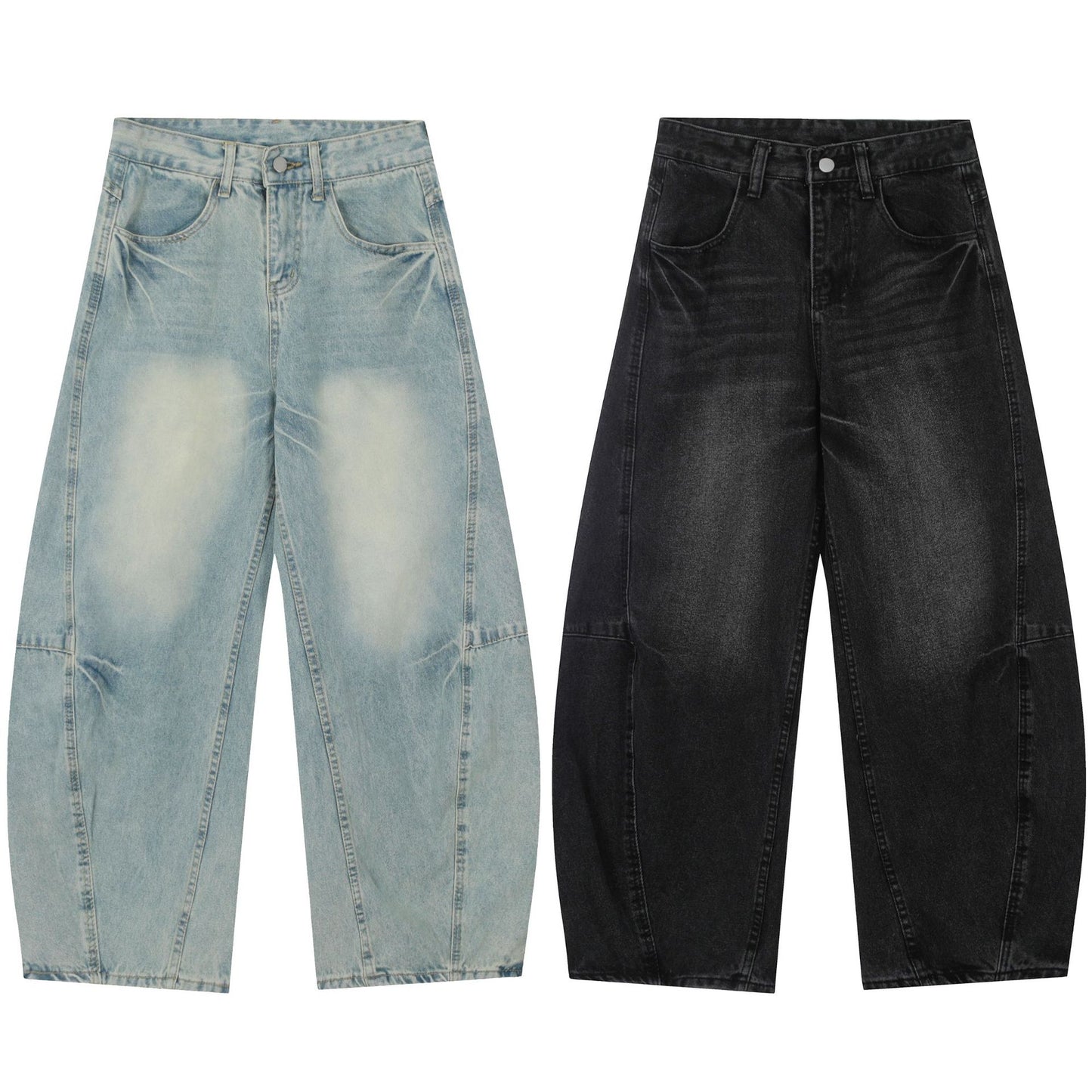 Washed Pleats Curved Denim Jeans WN25487