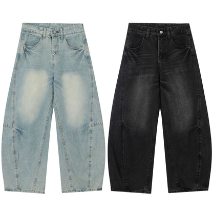 Washed Pleats Curved Denim Jeans WN25487