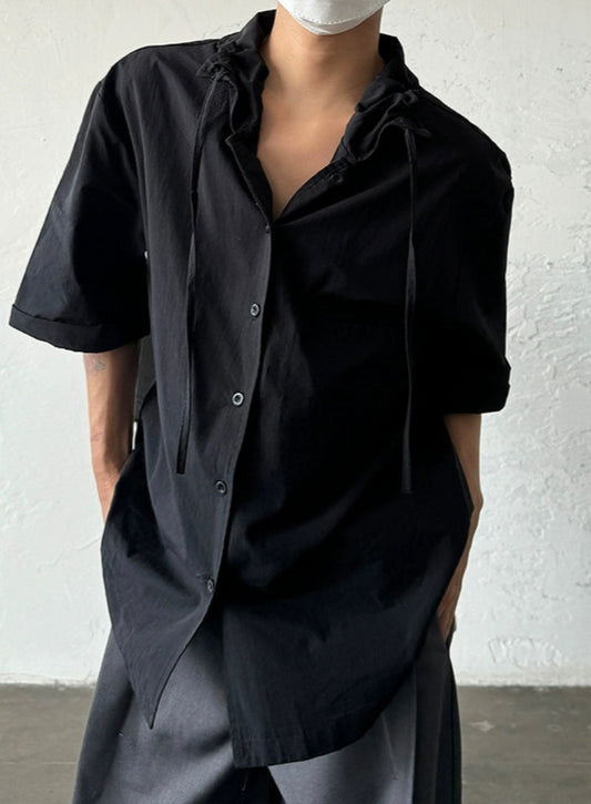 French Design Style Ribbon Oversize Short Sleeve Shirt WN20002