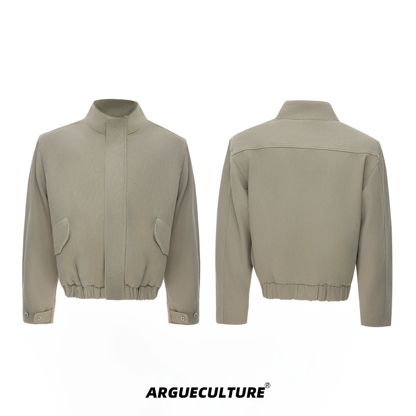 Washed Standing-Neck Cargo Jacket & Wide Leg Pants Setup WN21235