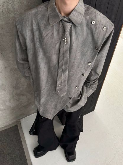 Shoulder-Pad Tie Design Oversize Long Sleeve Shirt WN16759