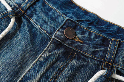 Washed Lightning Drawstring Denim Half Pants WN25850