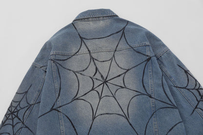 Spiderweb Graffiti Oversize Denim Jacket WN11136