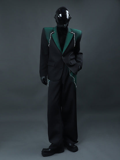 Rhinestone Line Tailored Jacket & Wide Leg Pants Setup WN23731