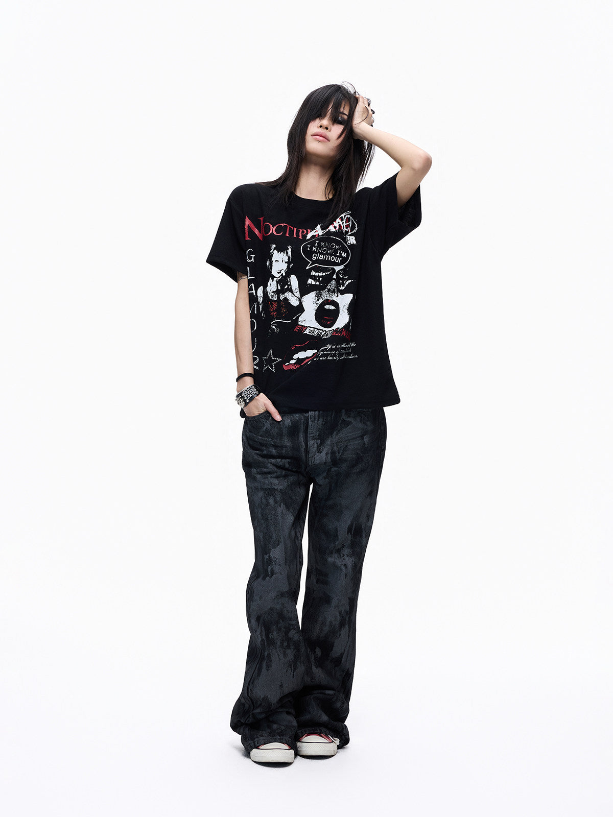 Portrait Graphic Print Cropped Short Sleeve T-Shirt WN27316