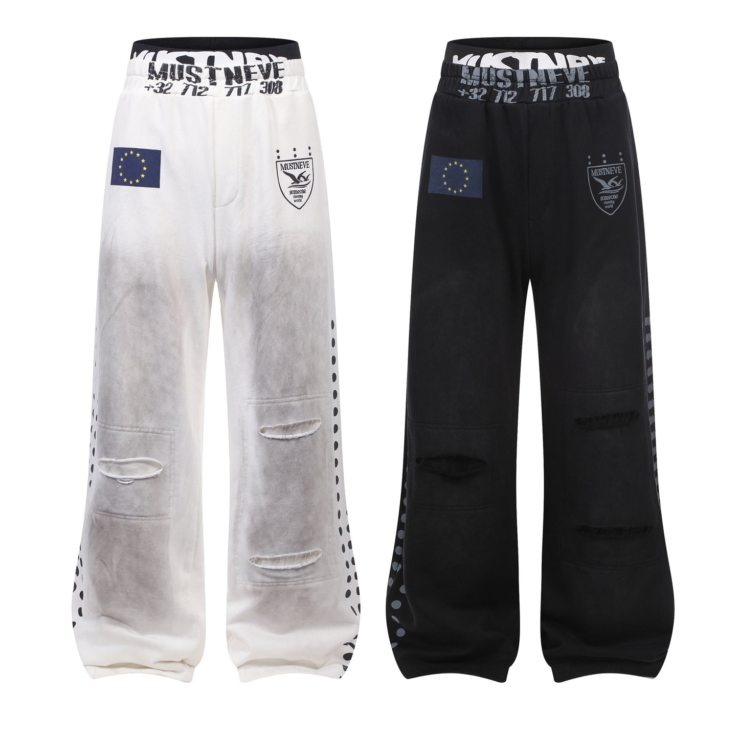 Dirty Washed Logo Print Zipper Hoodie & Dirty Washed Sweatpants Setup WN25540