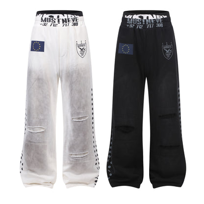 Dirty Washed Logo Print Zipper Hoodie & Dirty Washed Sweatpants Setup WN25540