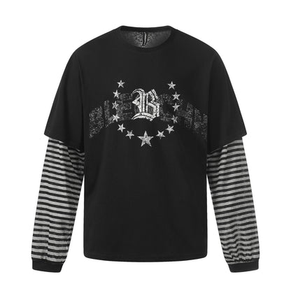 Fake Layered Stripe Star Long Sleeve T-Shirt WN25673