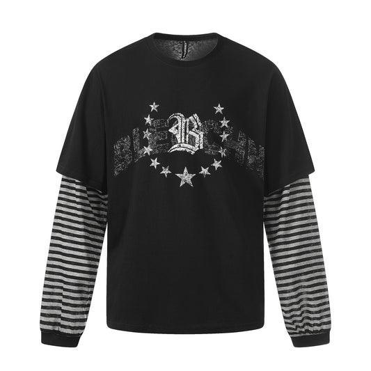 Fake Layered Stripe Star Long Sleeve T-Shirt WN25673