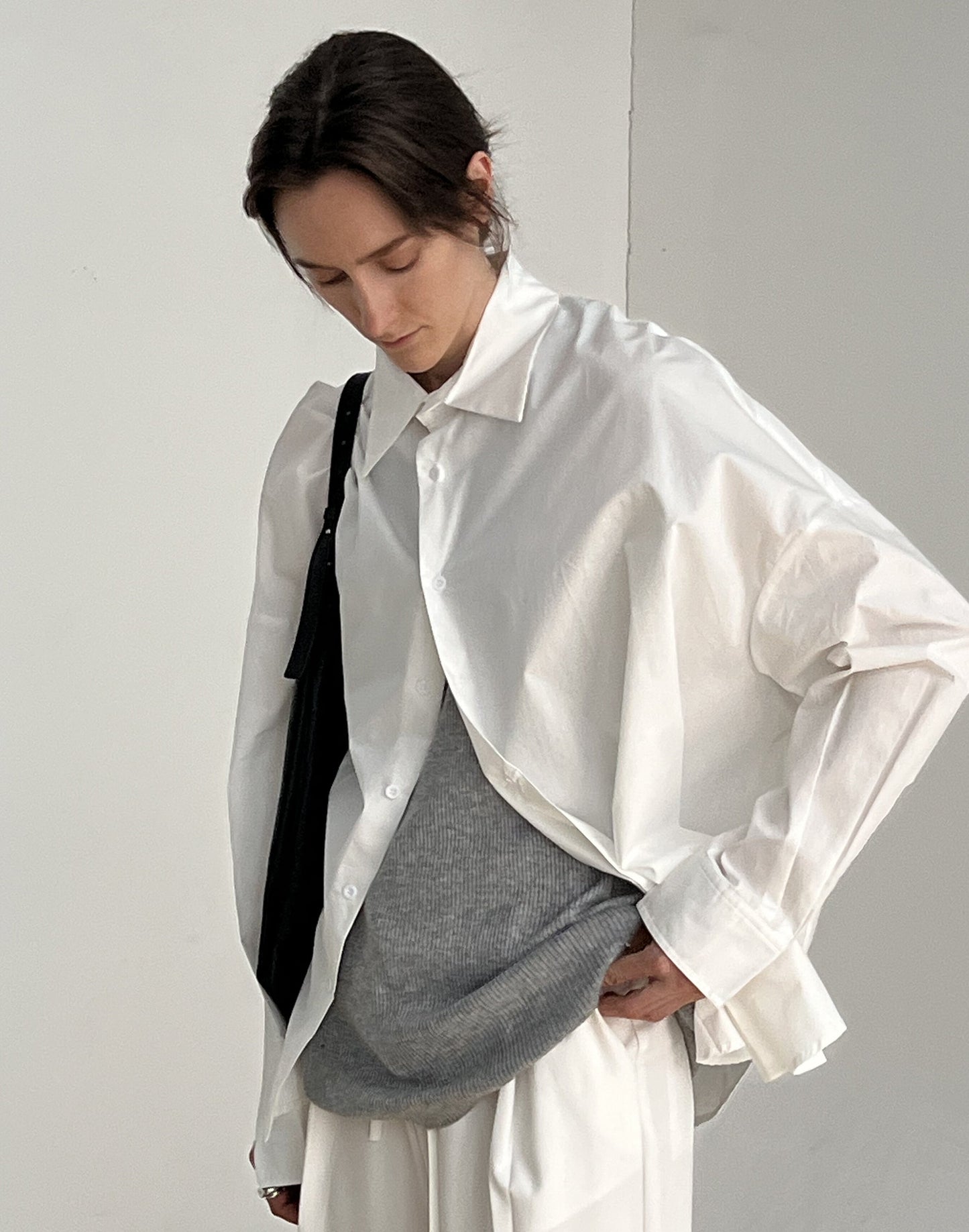 Curved Hem Oversize Long Sleeve Shirt WN21482