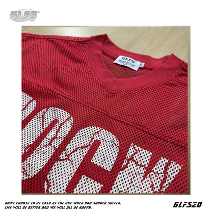 Mesh Letter Print V-Neck Short Sleeve T-Shirt WN26482