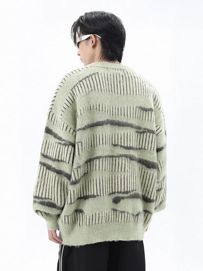 Stripe Shaggy Oversize Knit Sweater WN10403