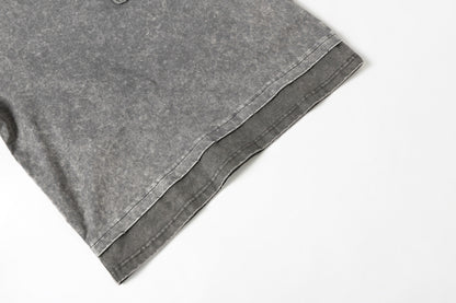 Washed Raw Edge Pocket Fake Layered Short Sleeve T-Shirt WN26891