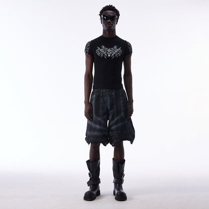 Damage Baggy Half Denim Jeans WN25584