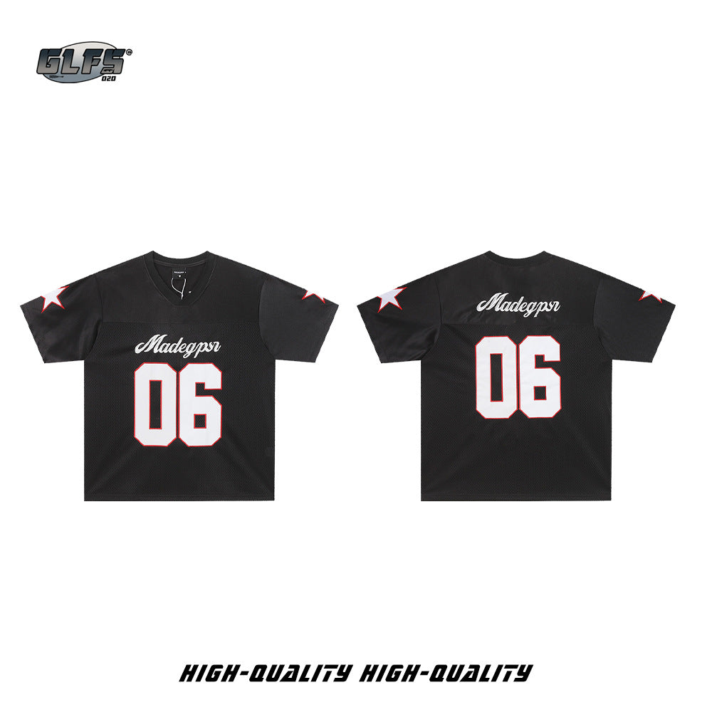 Appliqué Embroidery V-Neck Oversize Short Sleeve T-Shirt WN26567