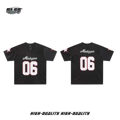 Appliqué Embroidery V-Neck Oversize Short Sleeve T-Shirt WN26567