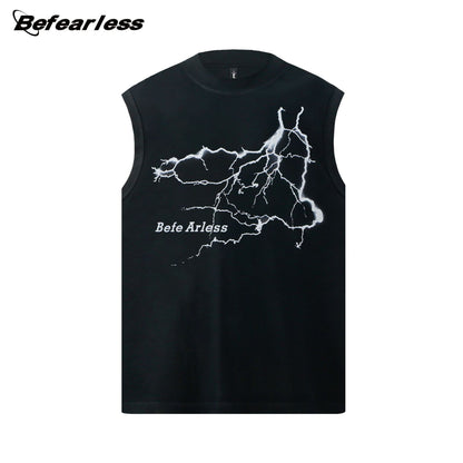 Lightning Print Oversize Sleeveless T-Shirt WN26374