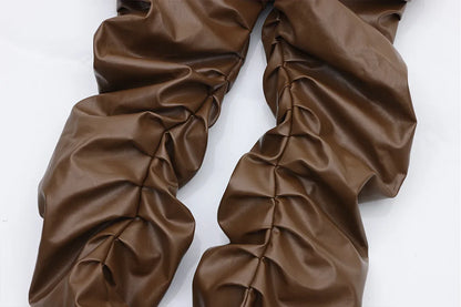 Wrinkle PU Leather Straight Pants WN16104